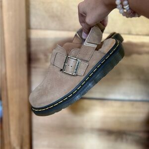 Dr. Martens Beige Suede Buckle Sandals
